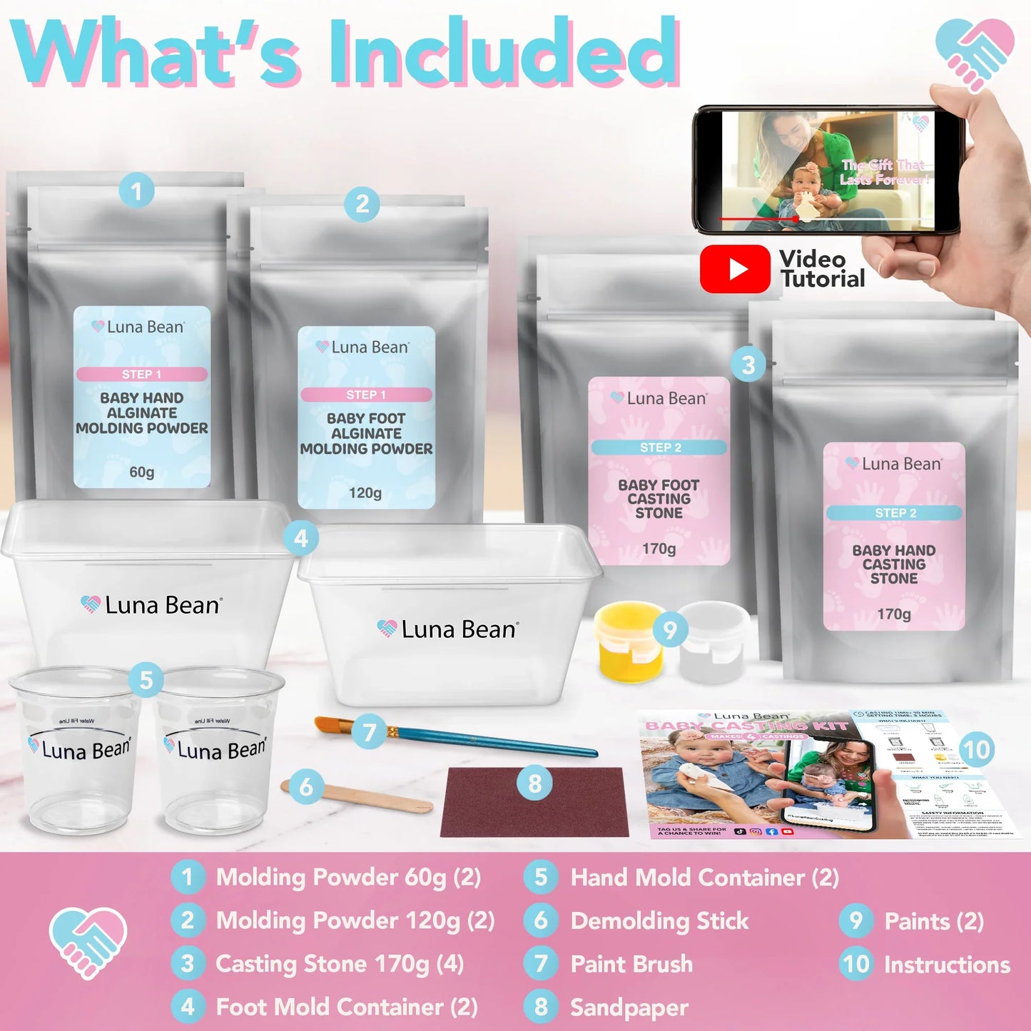 Luna Bean Baby Footprint & Hand Casting Kit (4 Pack)